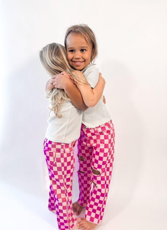 Pink Checked Toddler Jeans