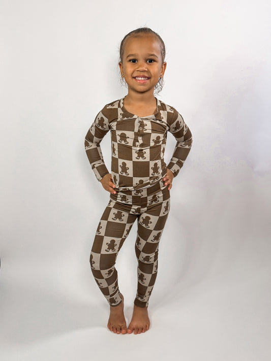 Gingerbread Checkerboard Bamboo Two Piece Jammies