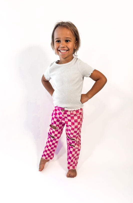 Pink Checked Toddler Jeans